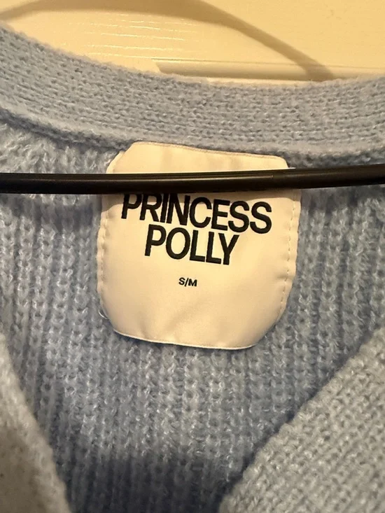 Princess Polly Light Blue Cropped V-Neck Button Cardigan Sweater - Picture 3 of 5